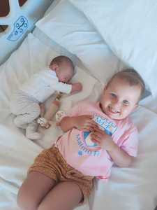 Baby Lottie was born in Luxembourg on 29 July, weighing 7lb 2oz Lottie and her big sister Alice are the granddaughters of Jan and Robin Peters.