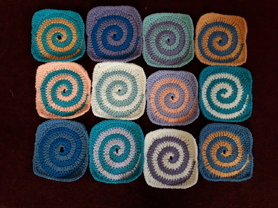 Gill has crocheted a sample of the 90 squares to make into a blanket