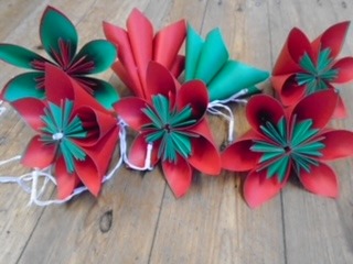 Gill Davies made these beautiful folded paper flower lights