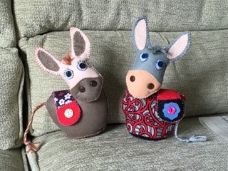 animals and toys made by Barbara Bennett during her convalescence after having a complete knee replacement in April 2021.