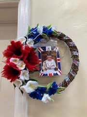 Door wreath made by Jackie Nevill for the jubilee 