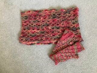 Scarf and mittens knitted by Jenny using a silk and Marino wool yarn