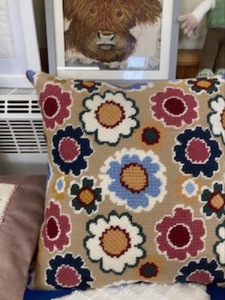 Lovely tapestry cushion made from left over wool by Ann C