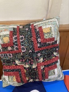 Beautiful Manx patchwork cushion made by Pam H