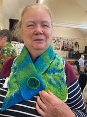 Sheila M modelling her lovely wet felted neck warmer