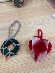 Christmas decorations made for the workshop by Caroline