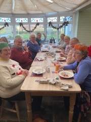 Gwenda, Heather, Sally, Jenny P,Jill, Sheila M, Sheila B and Marg At 2023 Xmas Lunch