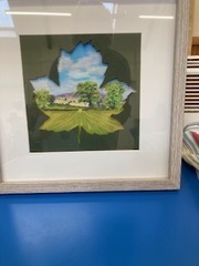 Lovely country scene looking through a maple leaf by Jenny P