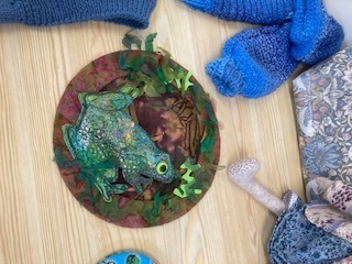 Beautifully made frog made by Evelyn at a workshop