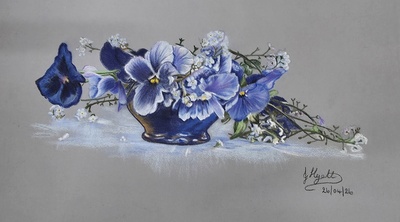 Pansies in coloured pencil by Julie